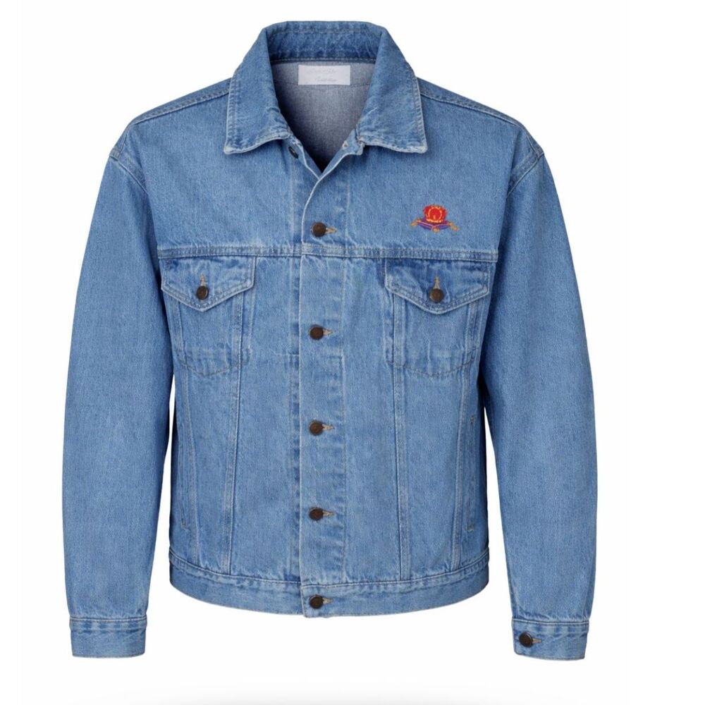 Original Vtg CROWN ROYAL COLLECTION Blue Jean Jacket Embroidered Logo Men XL